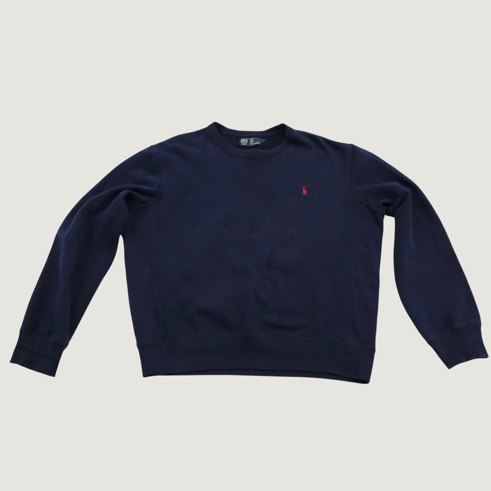 Polo Ralph Lauren Sweatshirt Mens Navy Blue Embroidered Pony Preppy L Pullover - Picture 1 of 11